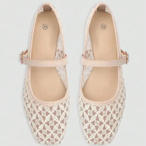 Women's Fashion Breathable Square Toe Woven Hollow Out Mesh Flat Shoes, Casual Flats for Party and Office, Breathable Summer Footwear, Breathable Lightweight Footwear