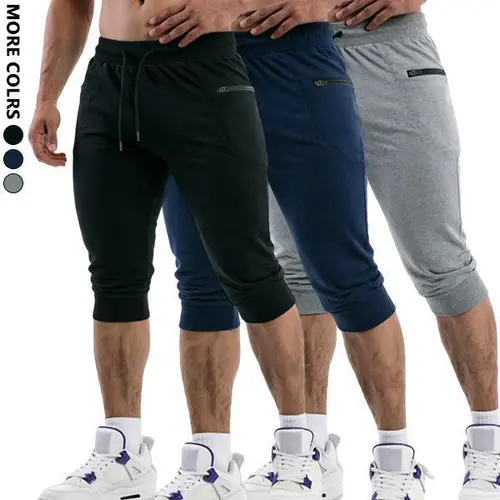 Men's Modern Fit Colorblock Capris - Adjustable Drawstring Waist Sweatpants, Athletic Casual Pants, Comfy Gym Trousers for Workouts & Streetwear