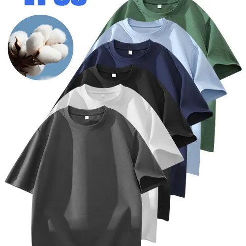 Men's 100% cotton Crew  T-Shirts Set - Soft Loose Fit Navy Gray Black for Casual Daily Wear Streetwear Crewneck