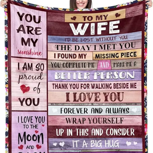"Heartfelt Hug" Plush Throw Blanket | The Perfect Romantic Gift for Your Wife on Any Special Occasion (Anniversary, Birthday, Valentine's, Christmas, Mother's Day) | From Her Loving Partner