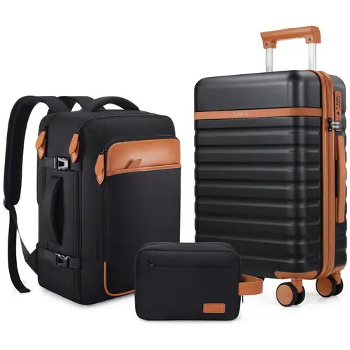 UKEIN 3-Piece Polycarbonate Hardside Luggage Set with Backpack - 20in Compact Lightweight Rolling Carry On, TSA Lock, Alloy Zipper Safe, Traveling Bag for Men Women, Compact Travel Luggage Sets