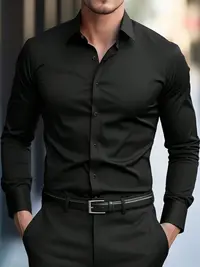 Men’s slim-fit long-sleeve solid-color classic dress shirt, suitable for work and formal occasions, summerwins, Father’s Day gift, back-to-school season, back-to-school shopping,clothes for back to school,first day of school outfits,sohochic