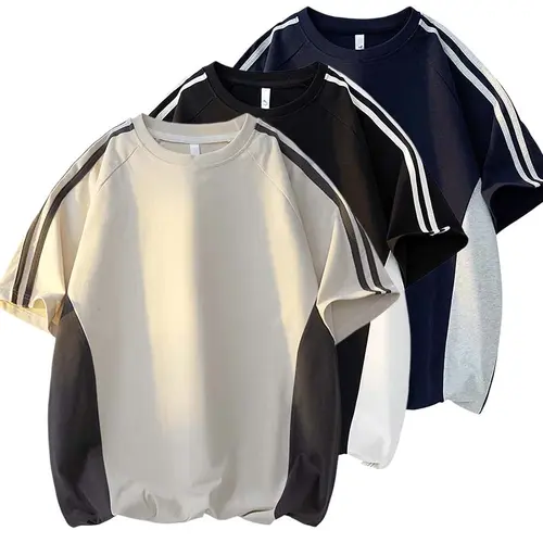 Men's 100% Cotton Color-Block Streetwear T-Shirt - Loose, Breathable, Short-Sleeve Crewneck, Stylish Versatile Casual Summer Menswear Top with 100% Cotton Feel, Gifts for Him, Round Neck Premium Male Clothing