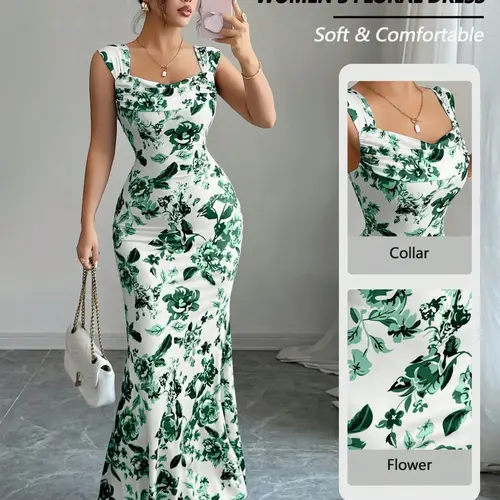 Women's Elegant Fashion Casual Floral Print Vacation Sleeveless Dress, Stylish Summer, Perfect for Travel and Daily Wear, Bohemian Casual Wear, Bohemian Summer Dresses