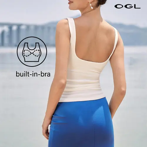OGL Women's Boatneck Open-Back bra tops - Built-In Bra, Sleeveless halter top, Breathable Basic Women's Clothes, Cute Tops - Ideal for Spring Travel & Summer Wear TikTokShopBackToSchool SohoChic