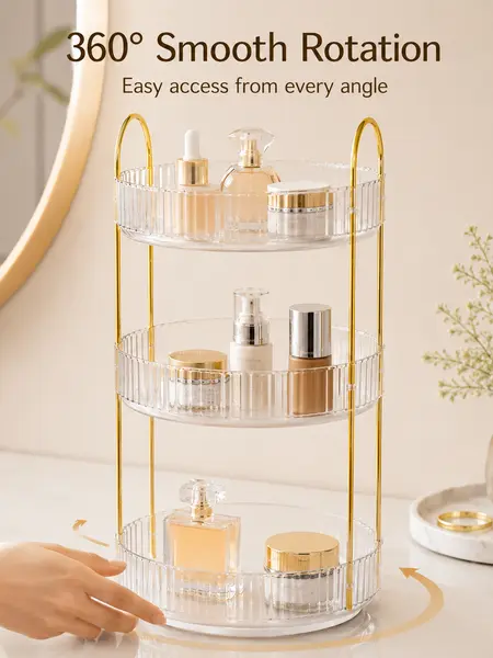 UFORU 360° Rotating Smooth Acrylic Storage Organizer - Large-Capacity, Durable Metal-Frame Multifunctional Storage Bin with Multi-Layer Rotation, Lipstick & Perfume Holder, 360° Quick Access Bathroom Accessories for Vanity, Girlfriend Birthday Gift