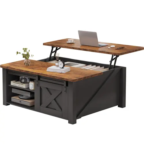 Sweetcrispy Rectangular Lift-Top Coffee Table with Hidden Storage, Adjustable Shelves, Sofa-to-Desk Shift - Apartment Furniture, Living Room Decor Centerpiece