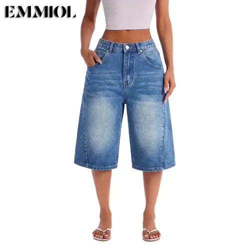 EMMIOL【Back to School】Jorts for Women Baggy Jeans Shorts Y2K Wide Leg Denim Shorts Grunge Streetwear Summer Vibes