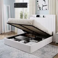 SHA CERLIN Lift-Up Storage Bed Frame, Short Velvet Upholstered Tufted Headboard with Shelf, USB Charging Ports, No Box Spring Needed Modern Indoor Furniture for Small Spaces, Full/Queen/King Size Bed Frame, Queen Bed Frame, sohochic