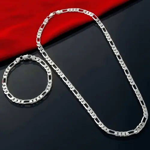 Women's 925 Sterling Silver 4mm Triple Figaro Cuban Link Chain Necklace - Hypoallergenic, Tarnish-Proof, Low-Care Shine Jewelry, All Seasons Party Wear Accessory with Triple Link Texture, Ideal for Gifting,sohochic