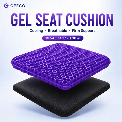 GEECO Breathable Durable Gel Seat Cushion, Firm Honeycomb Cooler Pad with Non-Slip Cover (16.54x14.17x1.38in), Machine Washable for Office Chair (Colleagues), Car Seat & Home Summer Comfort