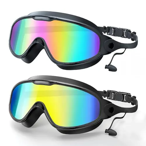 UV Swimming Goggles For Adult & Kids & Men & Women, Anti-fog UV Protection No Leak 180° Wide View Clear Vision Pool Goggles,Waterproof Earplugs , Fit Outdoorfun