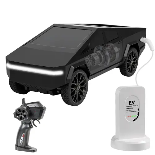 High Speed RC Remote Control Truck - 1/24 Scale 27MHz Futuristic Pickup, 9.84x4.7x4.7in, Competition Controller, Charging Station, Rechargeable Battery, LED Lights, 50+ Min Runtime, Desk Toy for Quick Races, Cool Boy Gifts