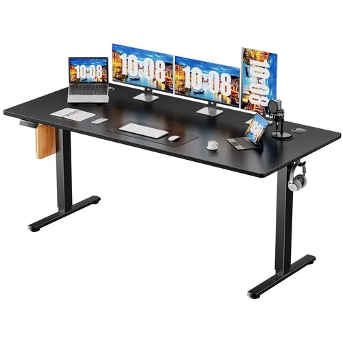 Sweetcrispy Height Adjustable Electric Standing Desk with Storage Shelf Double Drawer, Stand up Desk, Sit Stand Desk with Splice Board, Standing Table for Home Office
