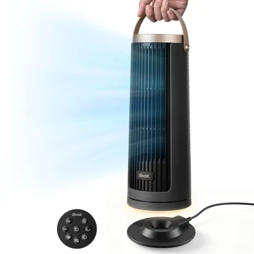 LEVOIT 2026 New Windi Portable Tower Fan with Built-in Lithium Ion Batteries, 20H Runtime, 5 Speeds + Turbo, 0-90° Oscillation, 20dB Quiet DC Motor, 23 ft/s Airflow, Nightlight, Foldable Charging Base, 2/4/8/12H Timer, Cordless Cooling Fan, Back to School
