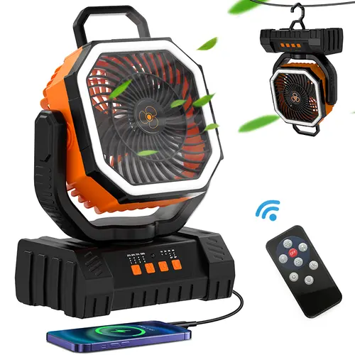 20000mAh Wireless Portable Fan - 4-Speed Control, 3-Gear Light, Strong Airflow, Lightweight Compact Design, Multi-Functional Desk/Camping Use, Outdoor Power Bank, Ideal for Travel, Stay Cool Lightweight Fan