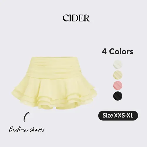 Cider Chiffon Low Rise Ruffle Hem Layered Mini Skort With Built-in Shorts Summer Vacation Womenswear