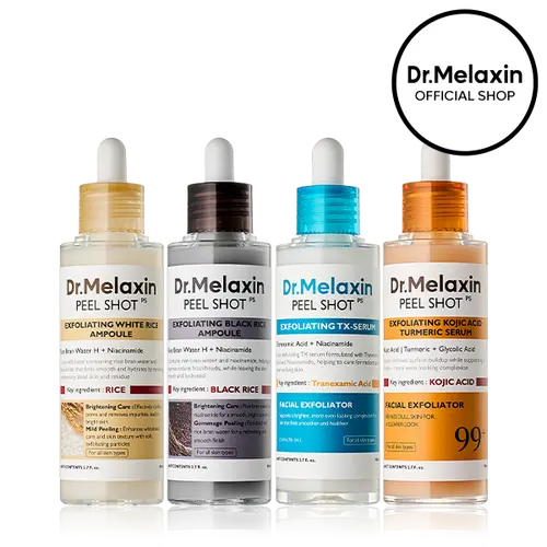 [Dr.Melaxin Official] Peel Shot Exfoliating Ampoule 4 Types Set with Glow Rice Exfoliator, Kojic Turmeric & TX Peel Shot for Exfoliating Care, Pore Clearing & Skin Radiance