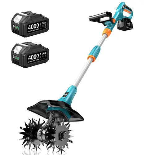 SEESII 20V Electric Tiller for Gardening 360 RPM Rototiller Cordless Cultivator 8000mAh Battery 4 Blades Handheld Tiller for Raised Beds Outdoorfun