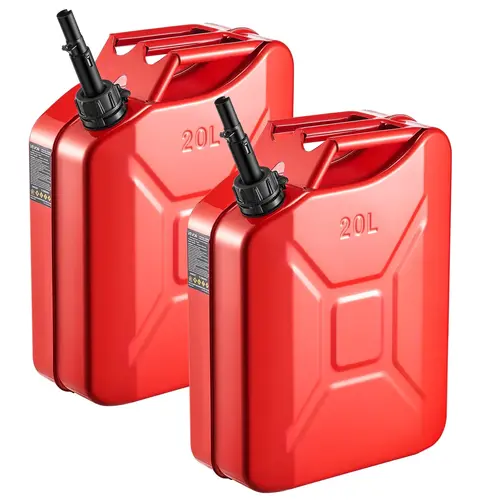 VEVOR 2-Pack 20L Heat-Stable Metal Fuel Jerry Can with Spout, Comfort Handle, 6 L/min Smooth Pouring, Leakproof, Corrosion-Resistant, Wide Pouring Tube, Bump-Proof Seal, Impact-Resistant, Car Tool, Cars Accessories, 2pack for Trips,toolupgrade