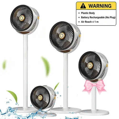 S34 Summer Eco-Friendly Floor Fan, Cooling Standing Fan, Manual 360° Rotation, Portable Telescopic Pedestal Fan, Rechargeable Fans, Battery Operated Fan for Cool Air Circulation, Ideal for Home & Outdoor Use
