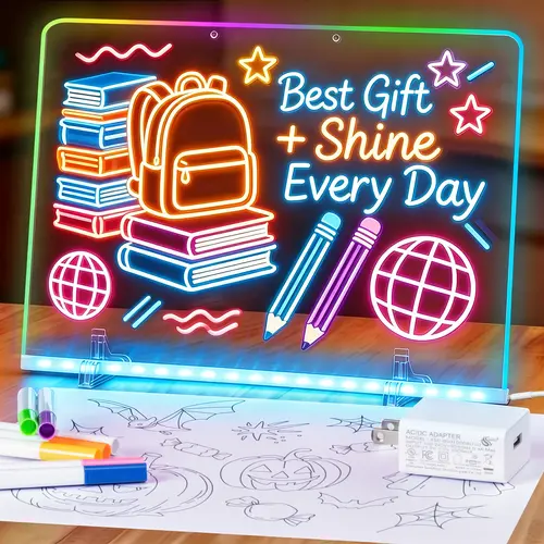 FINENOLO 16-Inch Rechargeable LED Drawing Board - Lighting Glow Doodle Sketch Pad with 7 Dynamic Modes, Colorful Neon Lights, Educational Illuminate Tablet, Ideal Gift for Easter, Birthday (Office Presentation Supply)