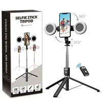 6-in-1 Compact Selfie Tripod with Dual Fill Lights, Wireless Remote Control, Portable Adjustable Cellphone Stand, Mobile Accessory for Travel and Recording