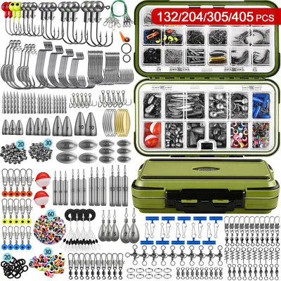 132/204/305/405pcs Fishing Accessories Kit, Outdoor Fishing Supplies, Fishing Equipment, Fishing Tackle Box with Lures, Hooks, Weights, Sinkers & Spinner Blades, Tackle Organizer Gear Set for Bass & Trout, Complete Fishing Kit, Tackle Kits