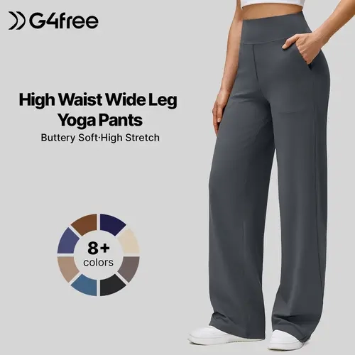 G4Free Women's BareFeel High-Stretch Wide Leg Pants - Soft, Comfy Casual Yoga Pants with Pockets (Petite/Regular/Tall),#sohochic