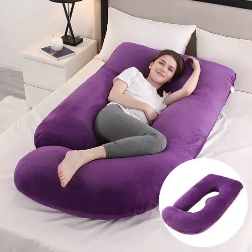 AmoridAge 60-Inch J-Shaped Maternity Body Positioner Pillow for Pregnant Women - Knit Breathable Velvet Cover, Removable Washable, Full Body Support for Back, Belly, Hips, Legs, Maternity Supplies,back to school,back to school shopping,home decor,sohochic