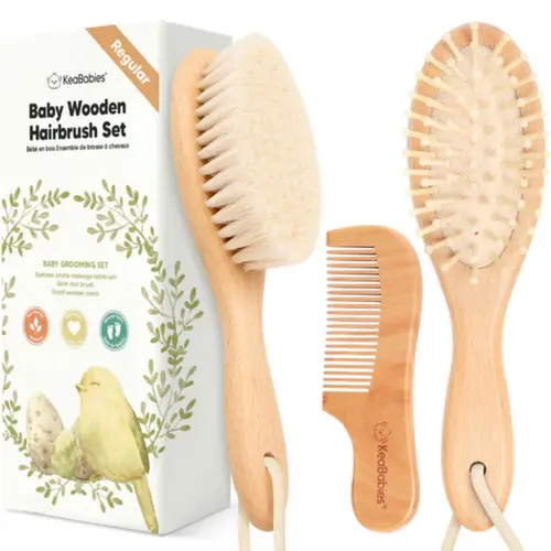 Baby Hair Brush Set for Newborns - Soft Goat Bristle Wooden Baby Brush and Comb Set Newborn Grooming Kit for Cradle Cap, Durable & Gentle, Boy, Girl Infant Essentials Care Kit