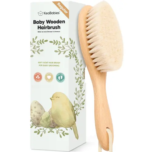 Wooden Baby Hair Brush for Toddler Girls, Boys - Cradle Cap Brush for Babies, Soft Goat Bristles, Perfect Gentle Scalp Newborn Comb for Infant, Girls, Boys, Bath Essentials