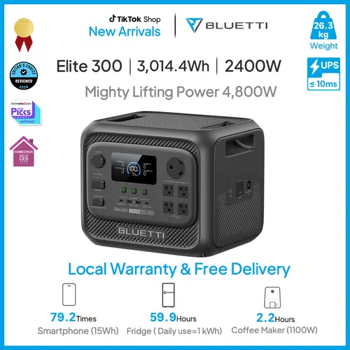 BLUETTI Elite 300 Portable Power Station 3014Wh,2400W LFP Battery | 3.2H Fast Car Charge | Home Camping RV Backup