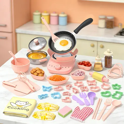 【ChristmasGifts】GOTOOFUN Kids Real Cooking Set with Mini Stove, 45 PCS Montessori Pretend Play Kit, Safe Knife & Kitchen Tools, Cool Gifts for Kids, Mini-Me Scale Model Kitchen & Food Toys for 6-12 Year-Old Beginner Chefs,sohochic
