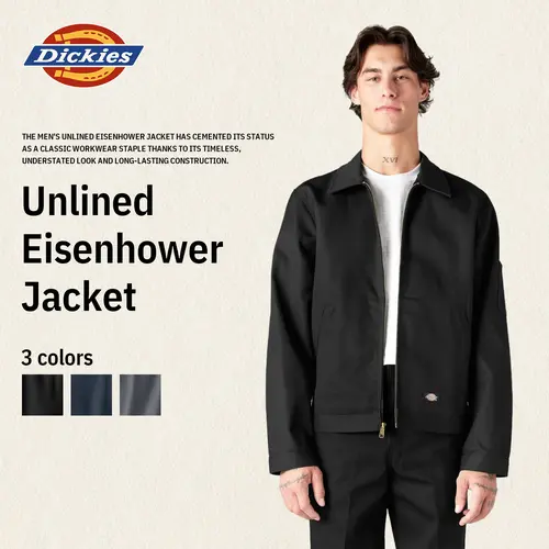 Dickies | TJ15 Unlined Eisenhower Jacket, Full Zip Work Jacket, Men's Workwear, Relaxed Fit, Hidden Interior Pocket, Signature Workwear Twill Fabric
