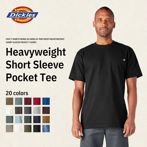 Dickies | Men's Heavyweight Short Sleeve Pocket T-Shirt, 100% Cotton, Relaxed Fit, Functional Chest Pocket, Classic Workwear Casual Style