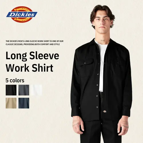 Dickies | Long Sleeve Work Shirt,Men's Sleeve Workwear,Classic Fit,Moisture-Wicking Technology, Easy-Care Finish,Doghouse Sleeve Plackets