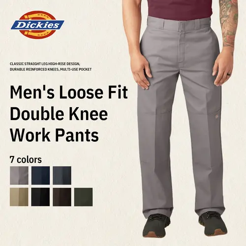 Dickies | Men's Loose Fit Double Knee Work Pants, Reinforced Knees, Multi-Pocket Utility Fit, Workwear Street Style