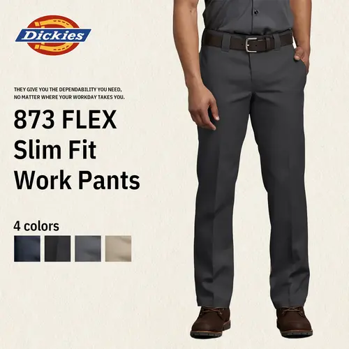 Dickies | Men's 873 FLEX Slim Fit Work Pants, Wrinkle- & Stain-Resistant, Moisture-Wicking & Quick-Drying, Slim Straight-Leg Design, Versatile Essential for Work and Everyday Wear