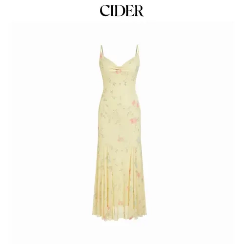 Cider Mesh Sweetheart Floral A-line Maxi Dress