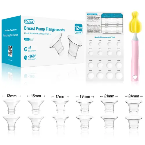 Dr.Isla 12PCS Flange Inserts for 27mm Breast Pump, 6 Sizes 13/15/17/19/21/24mm Flange Sizing Kit with Measuring Ruler & Cleaning Brush