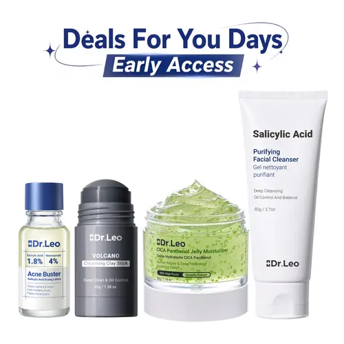 [Mikayla Picks] Dr.Leo 4-Step Acne Relief Kit - Vegan Acne Clearing Products with Salicylic Acid, Charcoal Detox Mask & Lightweight Soothing Moisturizer, Facial #sohochic #tiktokshopbacktoschool, Gentle, Lotion