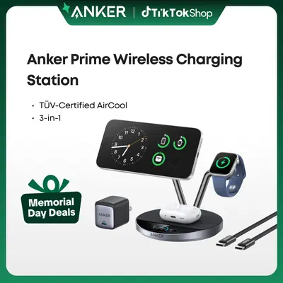 Anker Prime MagSafe Charger Compatible, 3-in-1 Charging Station, Qi2 25W Certified Wireless Charger Dock Stand, Smart Display with TEC Active Cooling, for iPhone 17, Apple Watch, AirPods, and More sohochic