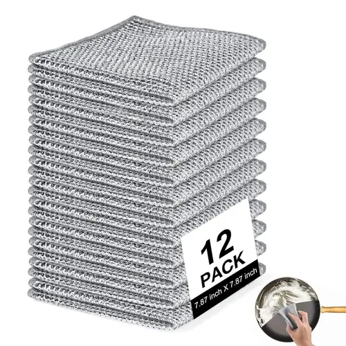 12PCS Non-Scratch Wire Dishcloths, Reusable Heavy-Duty Kitchen Cleaning Cloths for Tough Grease, Pots, Pans, Dishes, Sinks, Stoves & Countertops