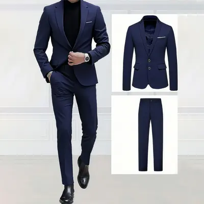 2pcs Set Men'S Suit,Including Jacket And Trousers, Fashionable Formal Wear, Suitable for Parties, Gatherings And Weddings. Casual Suit