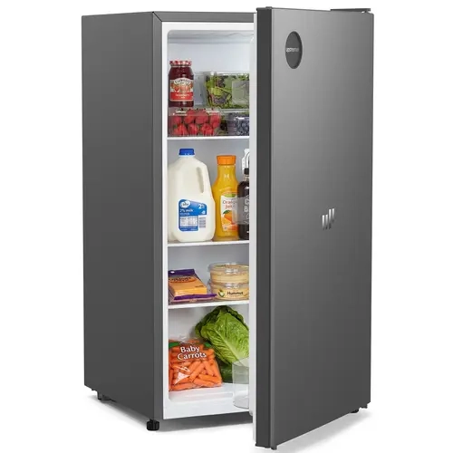 Upstreman 3.2 Cu.Ft Luxe Industrial Blush Pink Stainless Steel Mini Fridge - 3.2 cu.ft space, Energy Star 258kwh Certified, Adjustable Temperature Control Thermostat, Reverse Door Fit, Hidden Handle, Standard Plug for Office Users & Dorms