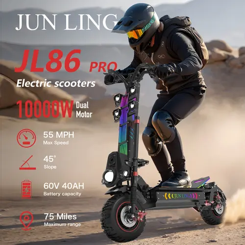 JL86 PRO 10000W Dual Motor Electric Scooter for Adults, E Scooters, Dual Suspension Braking System Folding E-Scooter with LED Lights & Off-Road Tires sohochic