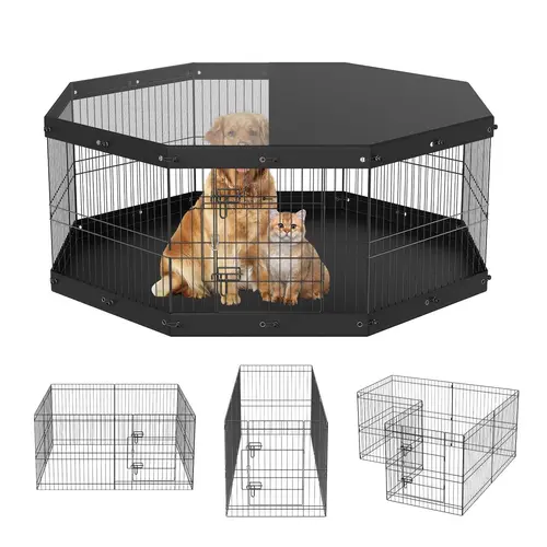 VEVOR Durable Puppy Playpen Enclosure, 8-Panel Foldable Metal Dog Exercise Pen with Top Cover & Bottom Pad, 24" H Pet Fence Kennel, Indoor/Outdoor for Small-Medium Pets, Camping & Yard Use,toolupgrade