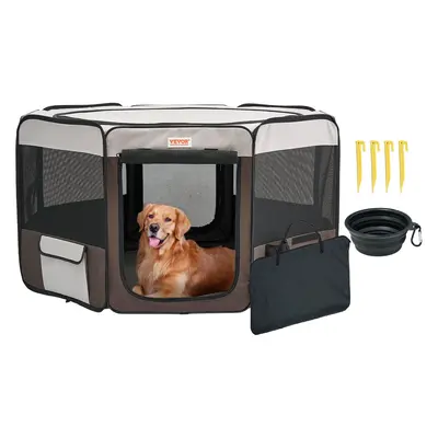 VEVOR 46-in Durable Puppy Playpen Enclosure, Portable 600D Oxford Cloth & Nylon Kennel with Waterproof Fabric, Lockable Removable Zipper, Ventilation Mesh, for Indoor, Garden & Travel Use