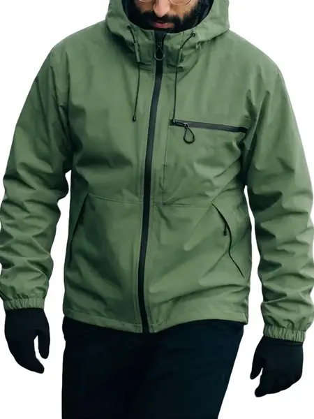 Men’s Woven Softshell Hooded Jacket - Drawstring Snug Fit, Water-Resistant, Sporty Chic, Large Front & Side Zippered Pockets, Plain Lightweight All-Season, Spring/Autumn Apparel, New Year Essential